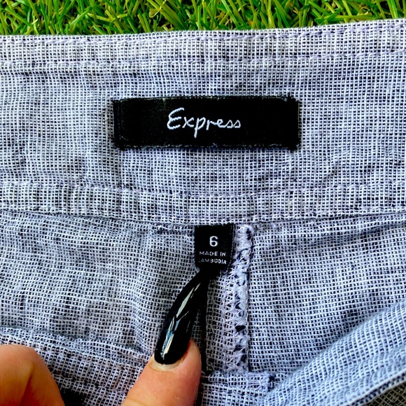 Express Sailor Style Button Up Shorts - Cuff Hem Linen & Cotton sz 6 grey - Picture 3 of 4